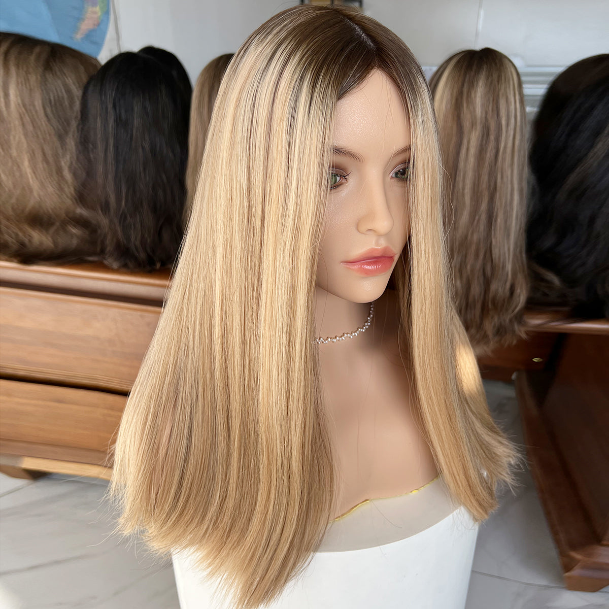 Golden Luxe Silk Top Lace Wig – 20 Inch Virgin Human Hair