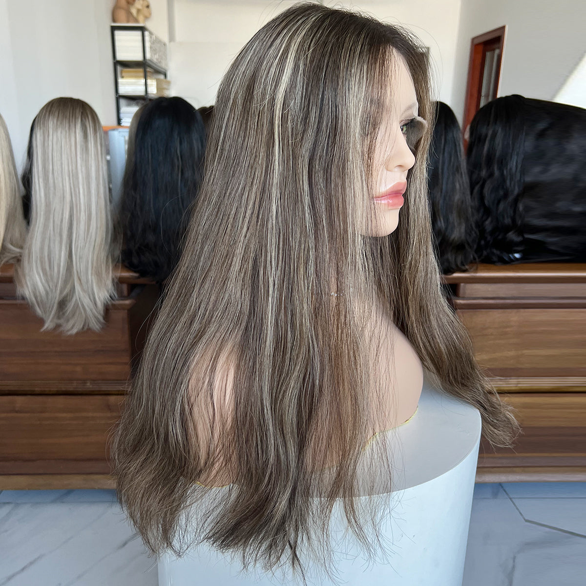Customized Order Ash Brown Waves Lace Top Wig – 100% Virgin Human Hair