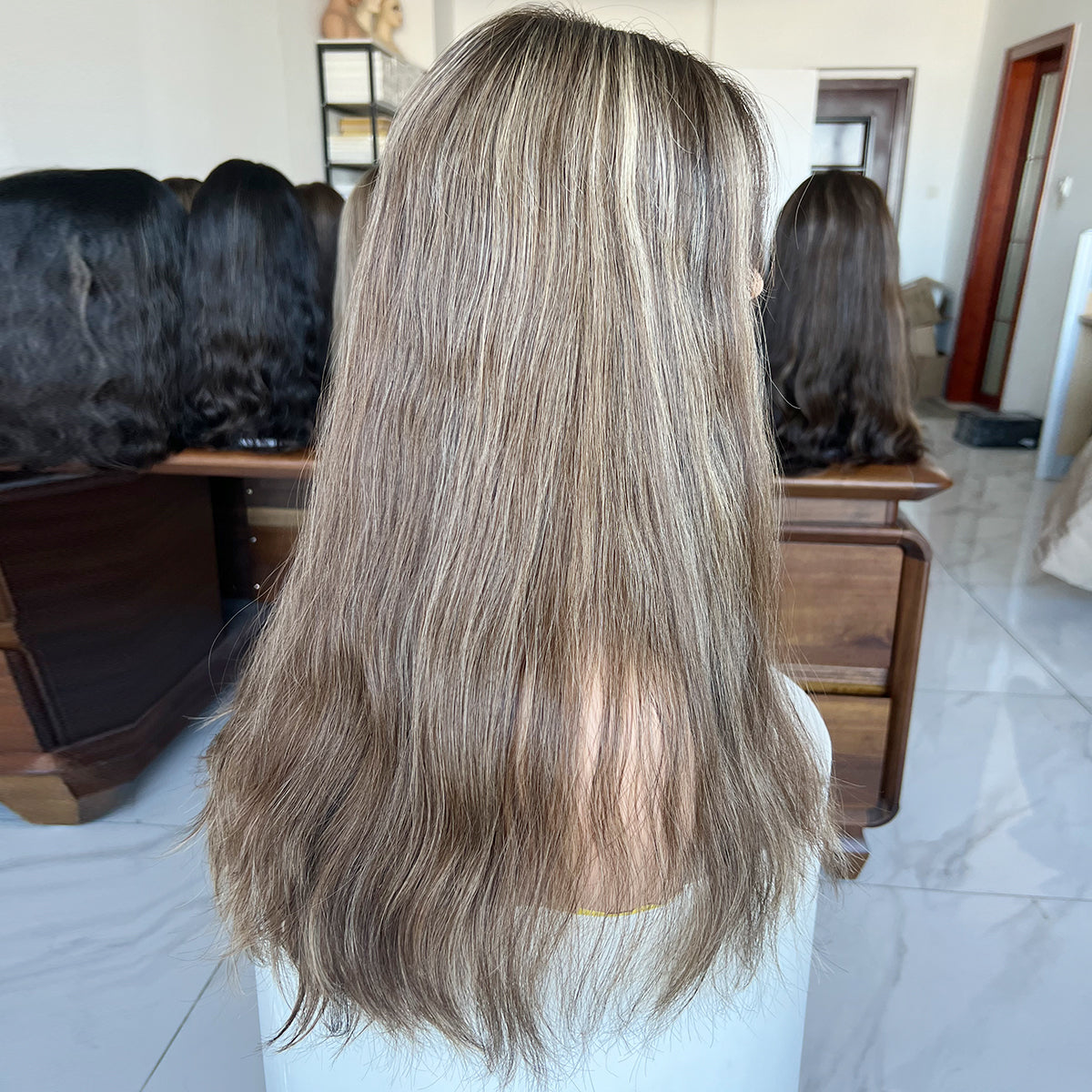 Customized Order Ash Brown Waves Lace Top Wig – 100% Virgin Human Hair