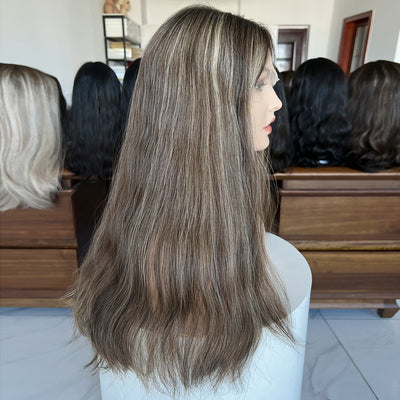 Customized Order Ash Brown Waves Lace Top Wig – 100% Virgin Human Hair