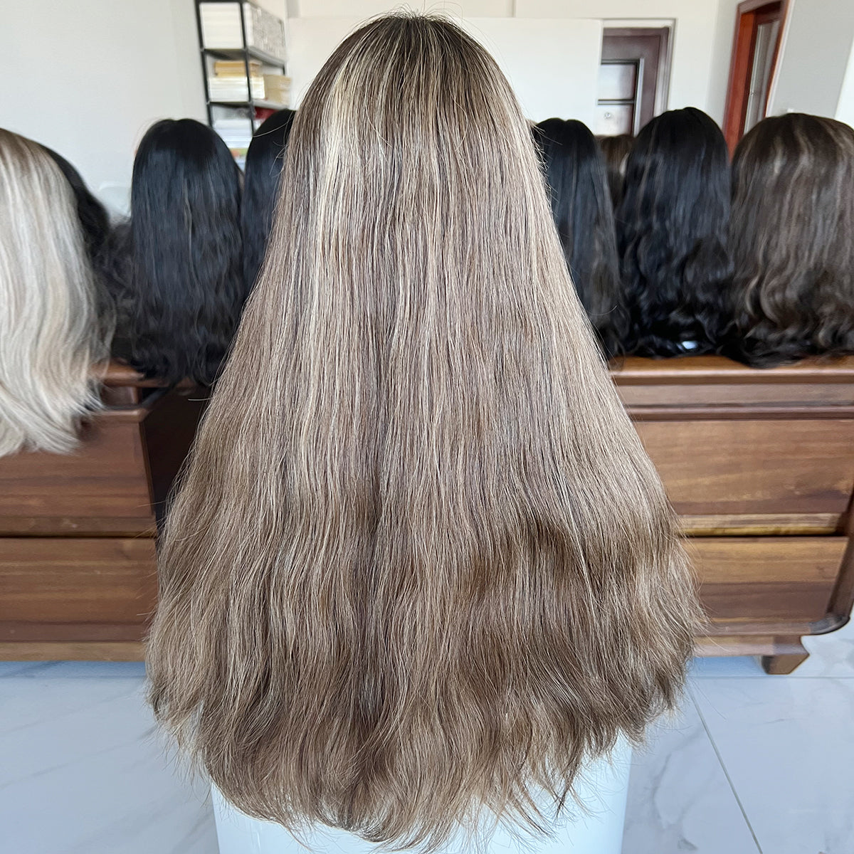 Customized Order Ash Brown Waves Lace Top Wig – 100% Virgin Human Hair