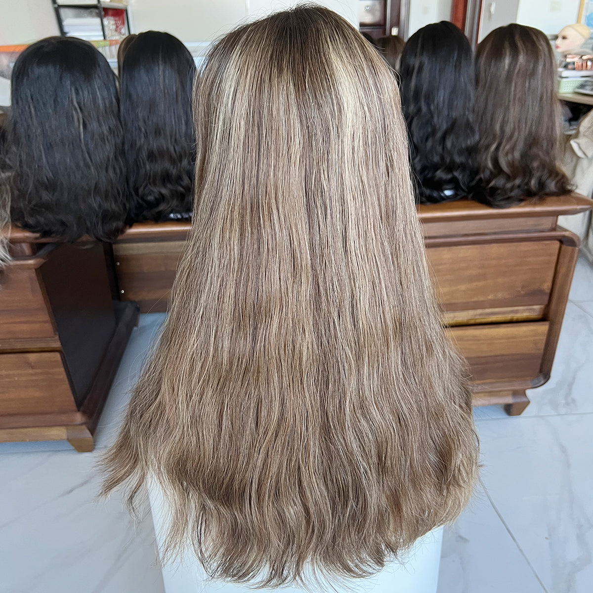 Customized Order Ash Brown Waves Lace Top Wig – 100% Virgin Human Hair