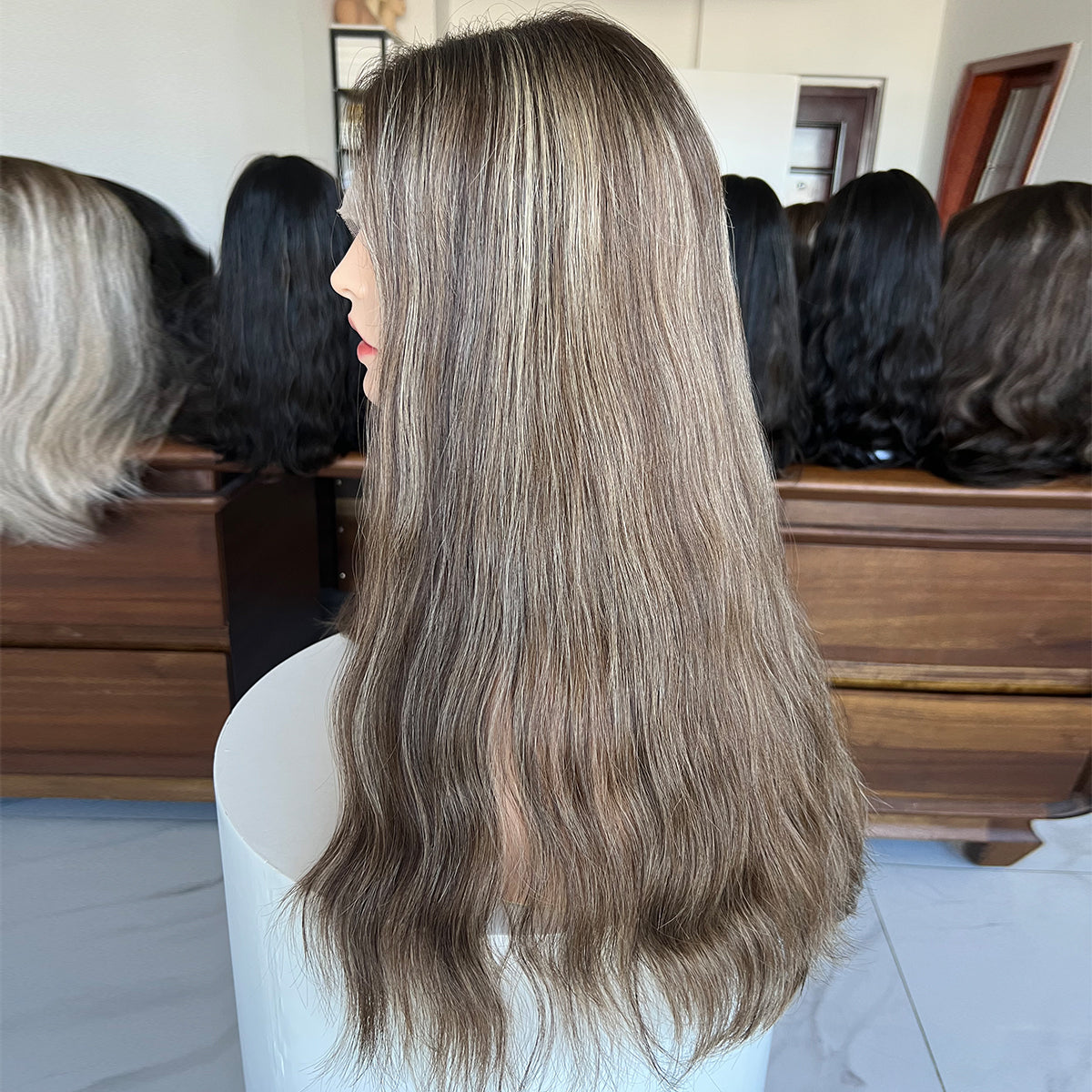 Customized Order Ash Brown Waves Lace Top Wig – 100% Virgin Human Hair