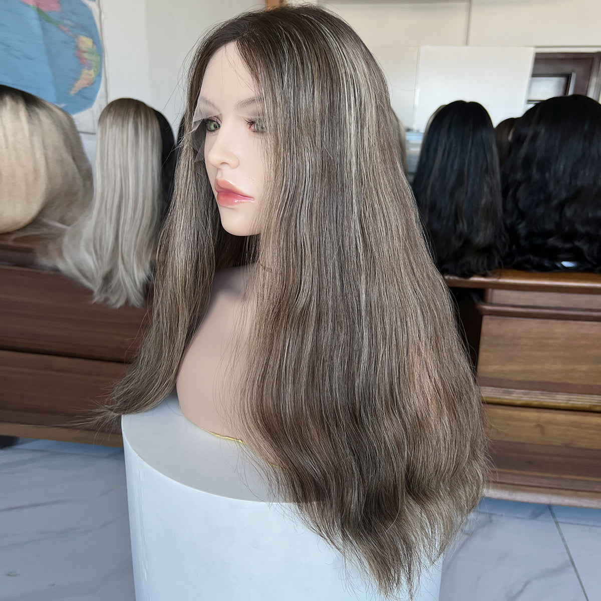 Customized Order Ash Brown Waves Lace Top Wig – 100% Virgin Human Hair