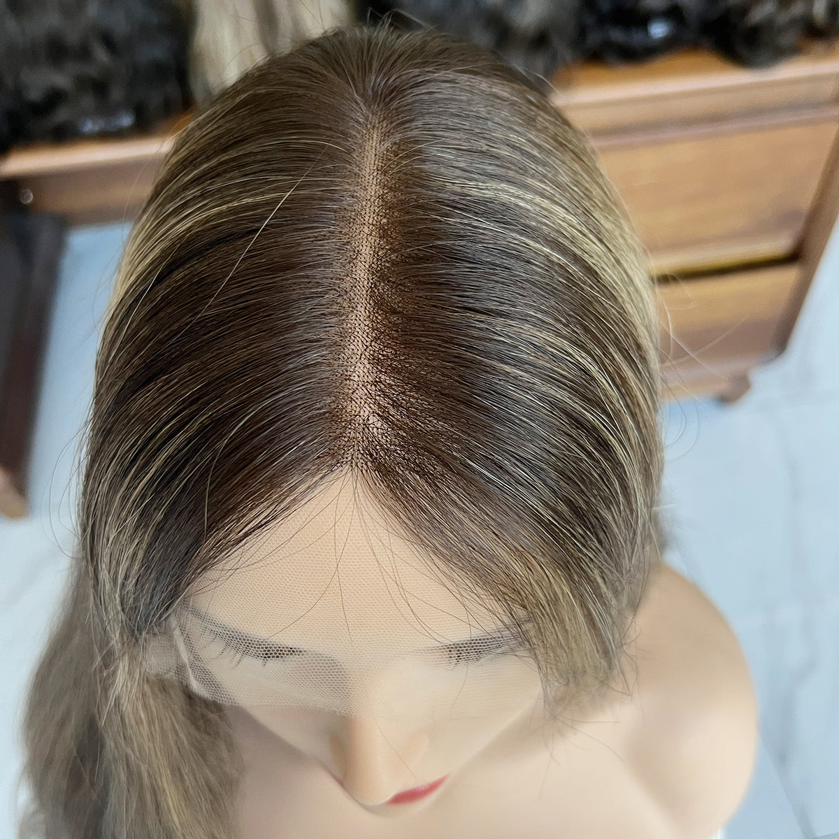 Customized Order Ash Brown Waves Lace Top Wig – 100% Virgin Human Hair