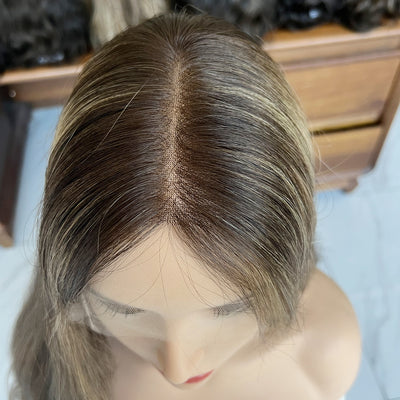 Customized Order Ash Brown Waves Lace Top Wig – 100% Virgin Human Hair
