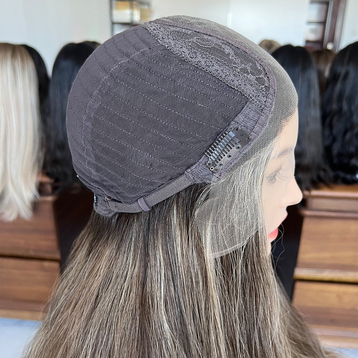 Customized Order Ash Brown Waves Lace Top Wig – 100% Virgin Human Hair