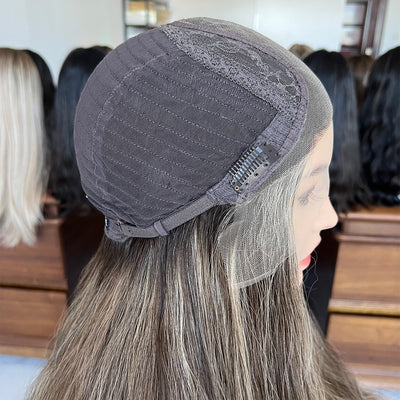 Customized Order Ash Brown Waves Lace Top Wig – 100% Virgin Human Hair