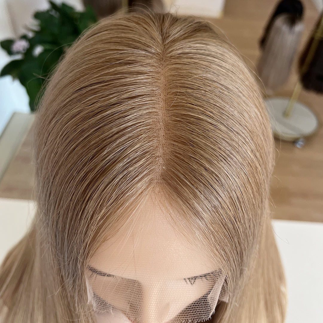 In Stock  Russian Hair Top Lace Wig | Warm Creamy Blond Gradient color