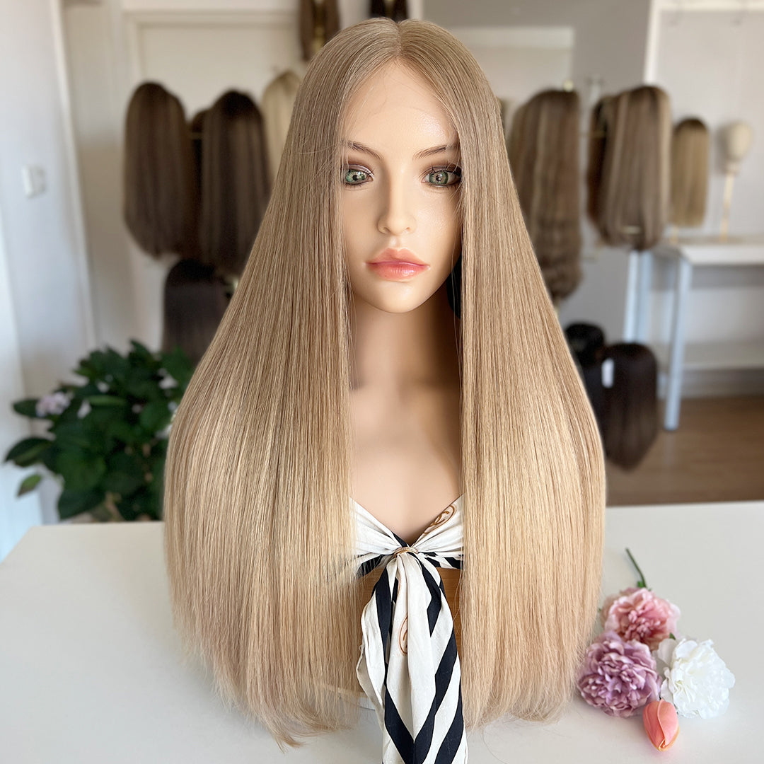 In Stock  Russian Hair Top Lace Wig | Warm Creamy Blond Gradient color
