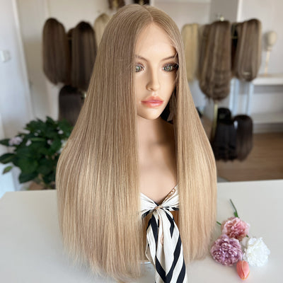 In Stock  Russian Hair Top Lace Wig | Warm Creamy Blond Gradient color