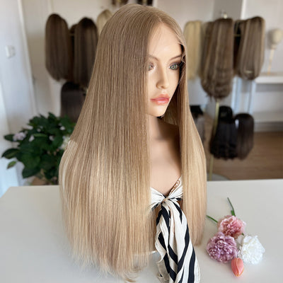 In Stock  Russian Hair Top Lace Wig | Warm Creamy Blond Gradient color