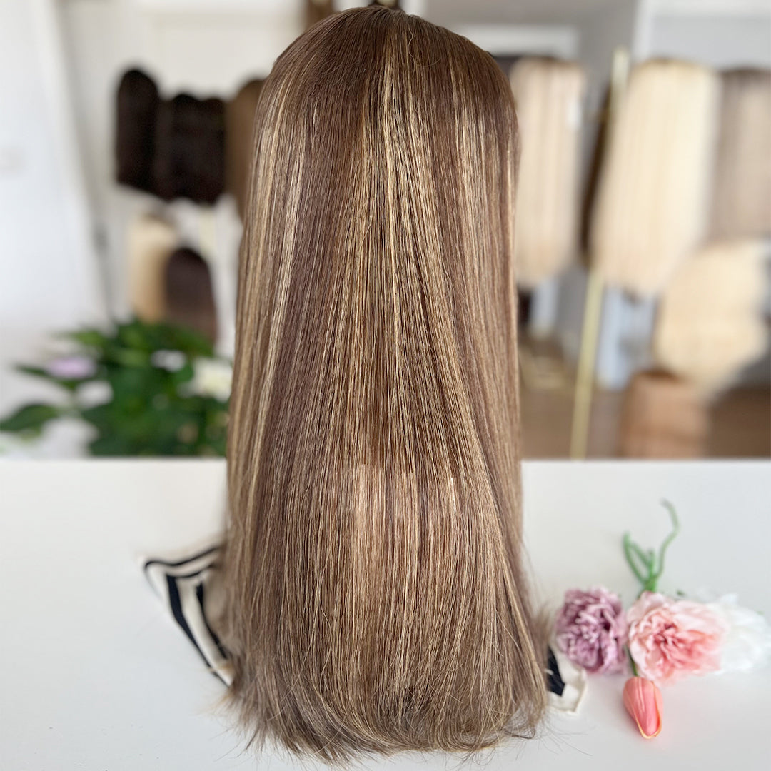 In Stock Top Lace Wig | Brown Blended with Blonde Highlights | 100% Russian Hair
