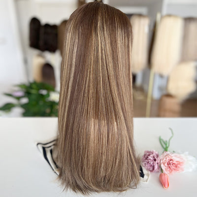 In Stock Top Lace Wig | Brown Blended with Blonde Highlights | 100% Russian Hair