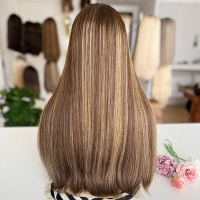 In Stock Top Lace Wig | Brown Blended with Blonde Highlights | 100% Russian Hair