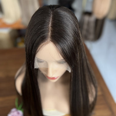 Top lace Wig In Dark Brown with Low Highlights (#8/2)