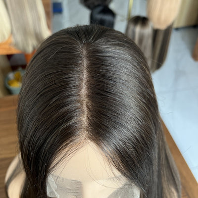 Top lace Wig In Dark Brown with Low Highlights (#8/2)