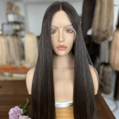 Top lace Wig In Dark Brown with Low Highlights (#8/2)