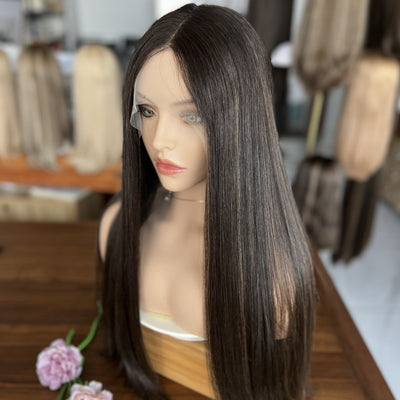 Top lace Wig In Dark Brown with Low Highlights (#8/2)