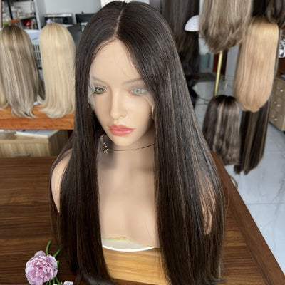 Top lace Wig In Dark Brown with Low Highlights (#8/2)