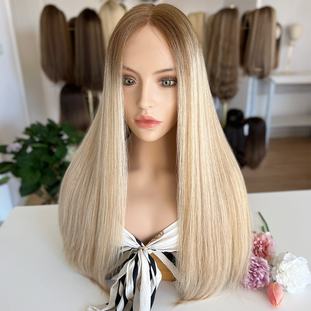 Ready to Ship | Light Blonde with Dark Roots and Subtle Highlights  | 100% Russian Hair Top Lace Wig