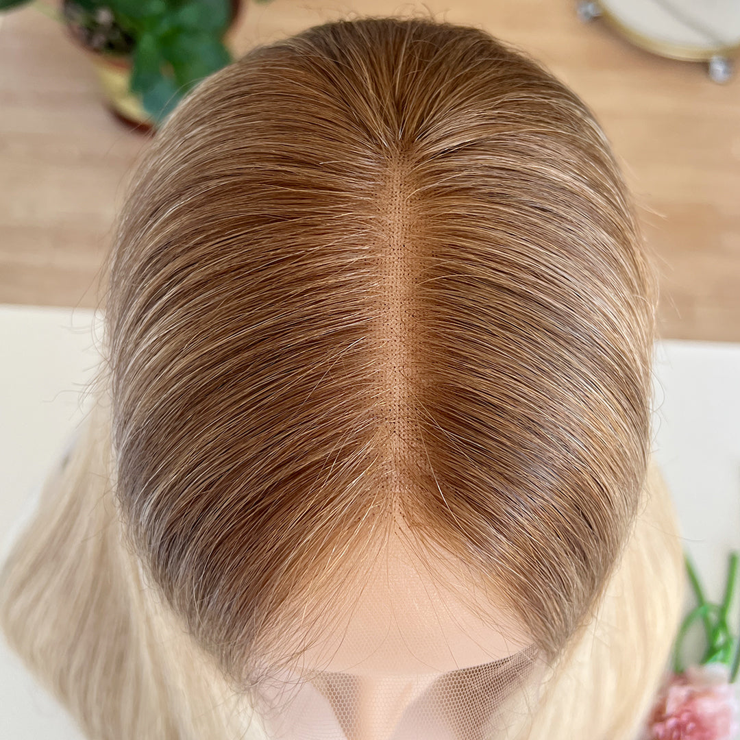 Ready to Ship | Light Blonde with Dark Roots and Subtle Highlights  | 100% Russian Hair Top Lace Wig