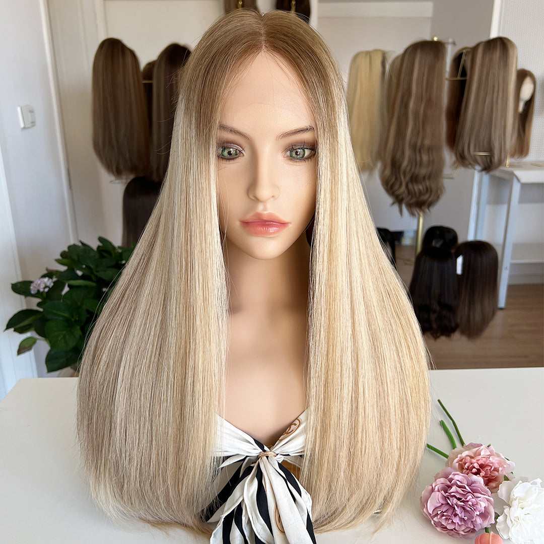 Ready to Ship | Light Blonde with Dark Roots and Subtle Highlights  | 100% Russian Hair Top Lace Wig