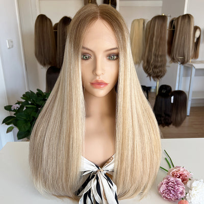 Ready to Ship | Light Blonde with Dark Roots and Subtle Highlights  | 100% Russian Hair Top Lace Wig