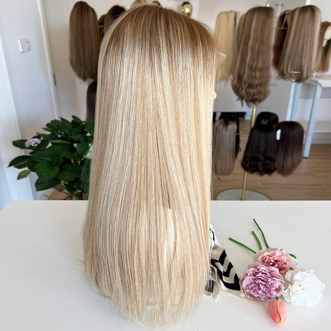 Ready to Ship | Light Blonde with Dark Roots and Subtle Highlights  | 100% Russian Hair Top Lace Wig