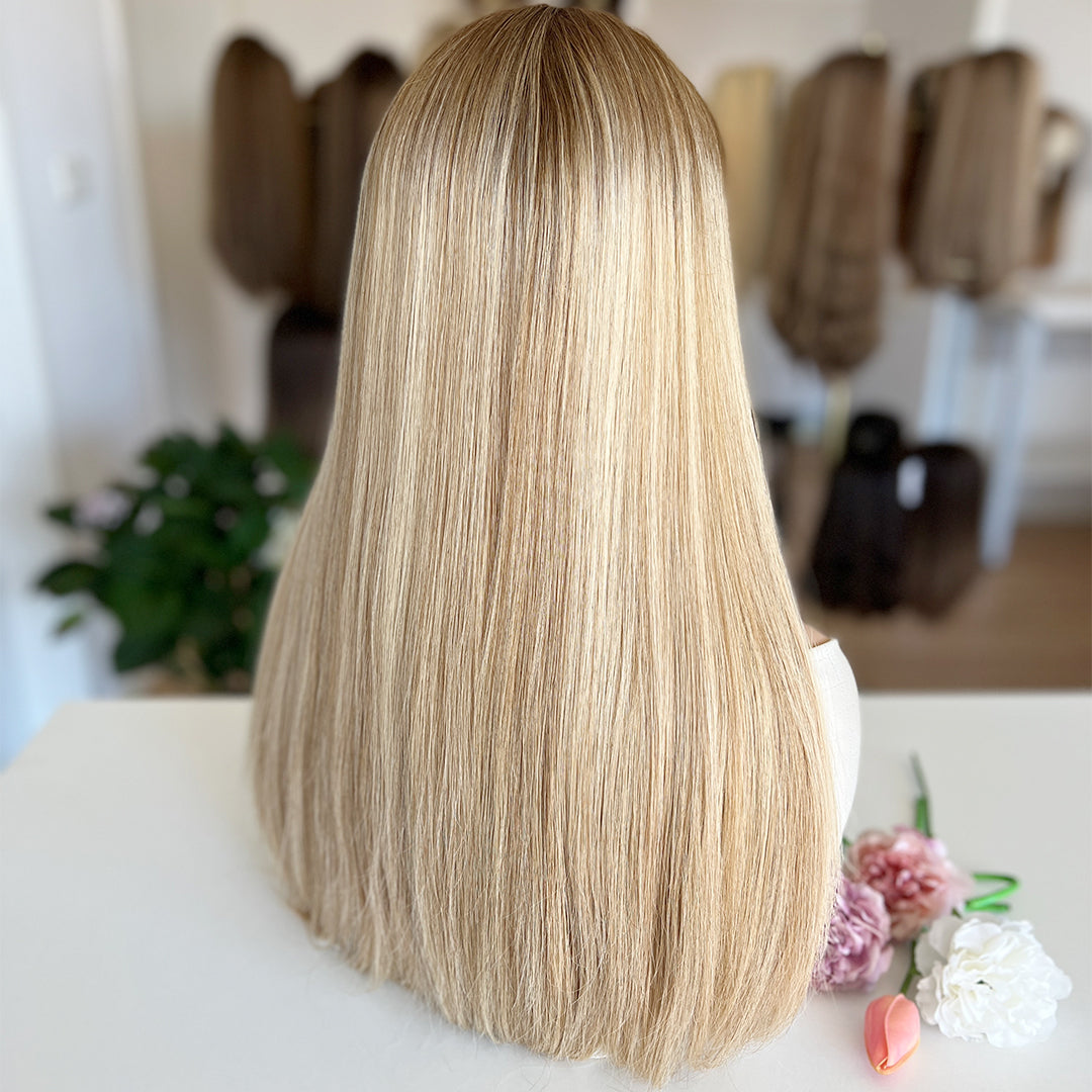 Ready to Ship | Light Blonde with Dark Roots and Subtle Highlights  | 100% Russian Hair Top Lace Wig
