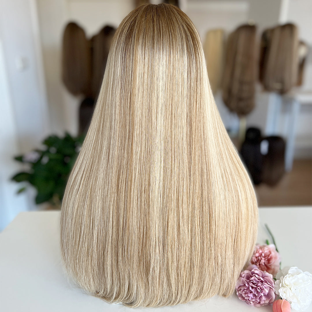 Ready to Ship | Light Blonde with Dark Roots and Subtle Highlights  | 100% Russian Hair Top Lace Wig
