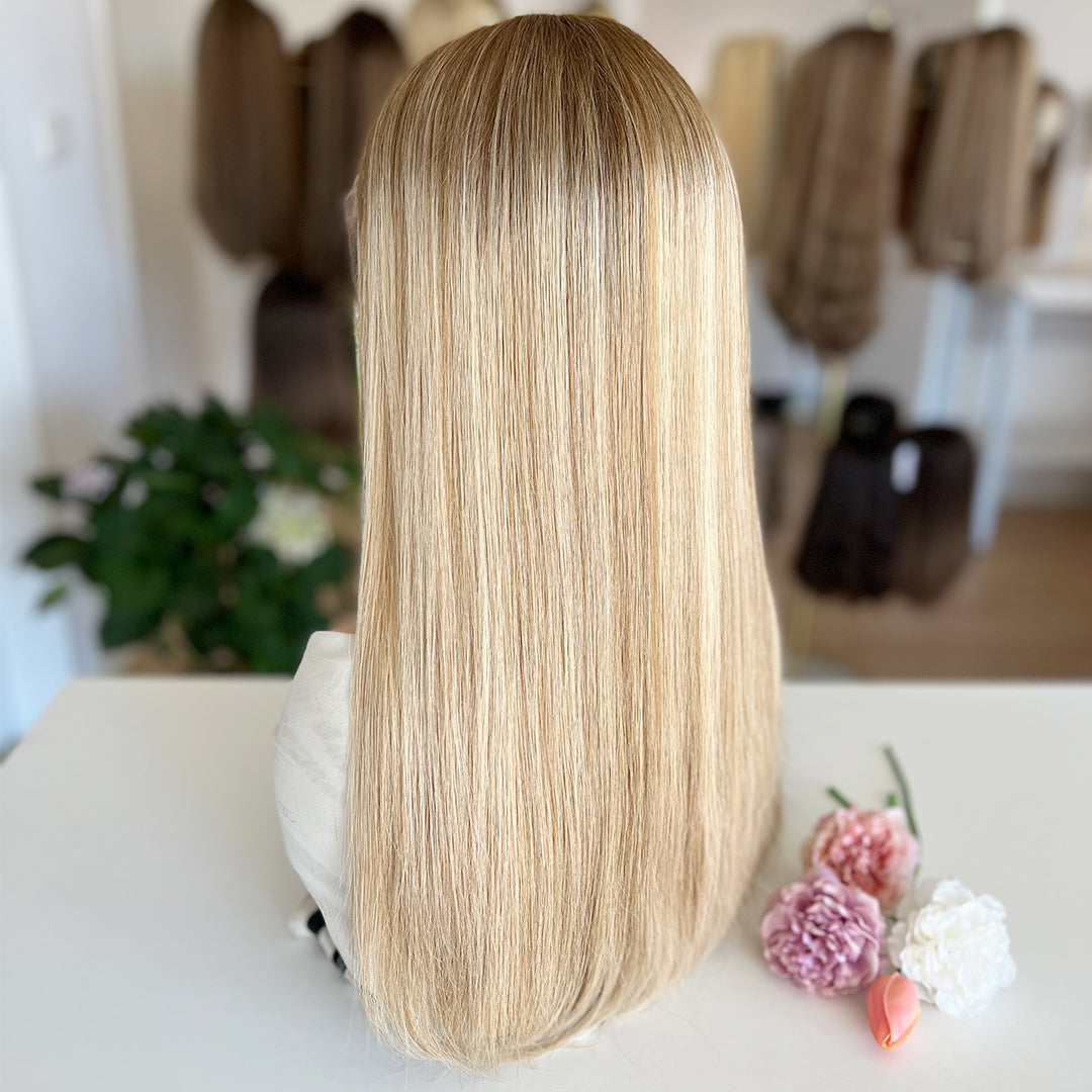 Ready to Ship | Light Blonde with Dark Roots and Subtle Highlights  | 100% Russian Hair Top Lace Wig