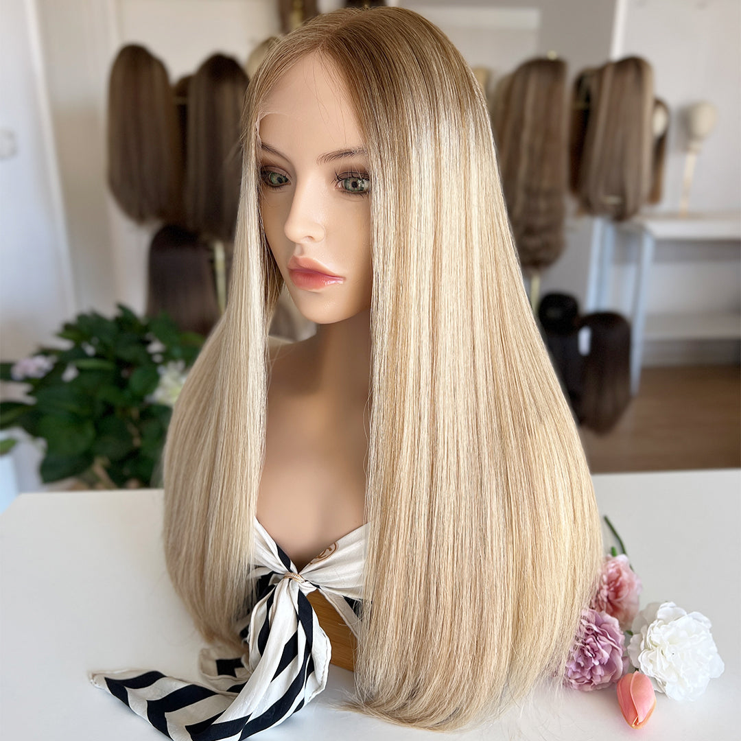 Ready to Ship | Light Blonde with Dark Roots and Subtle Highlights  | 100% Russian Hair Top Lace Wig