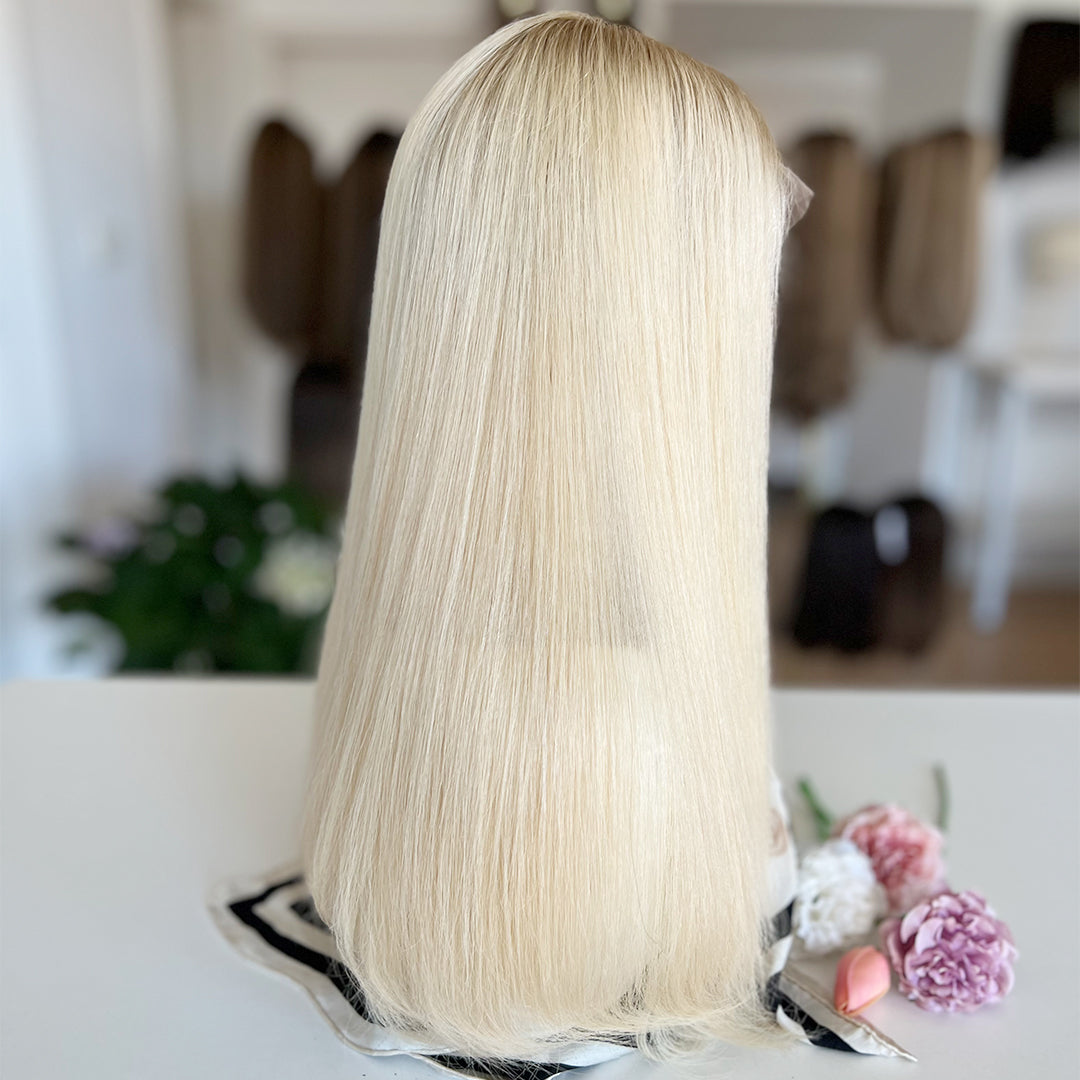 Russian Hair Top Lace Wig | Platinum Blonde Dark Root | Ready to Ship