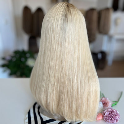 Russian Hair Top Lace Wig | Platinum Blonde Dark Root | Ready to Ship