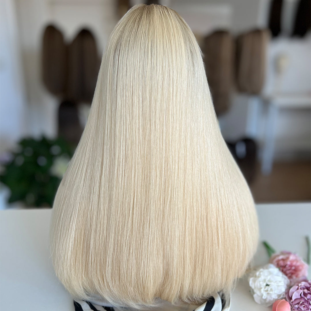 Russian Hair Top Lace Wig | Platinum Blonde Dark Root | Ready to Ship