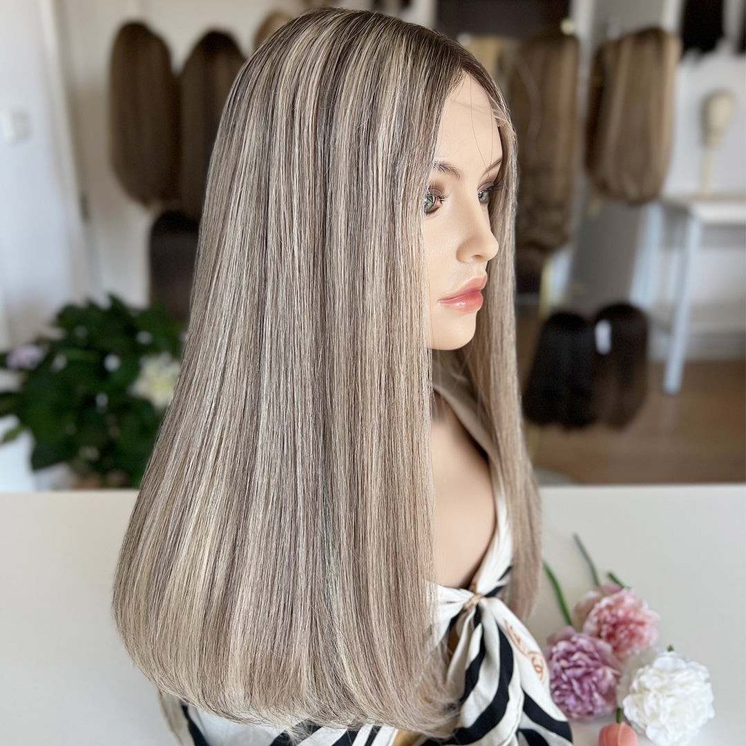 Russian Hair Top Lace Wig – Ashy Beige Blonde Blended- In Stock