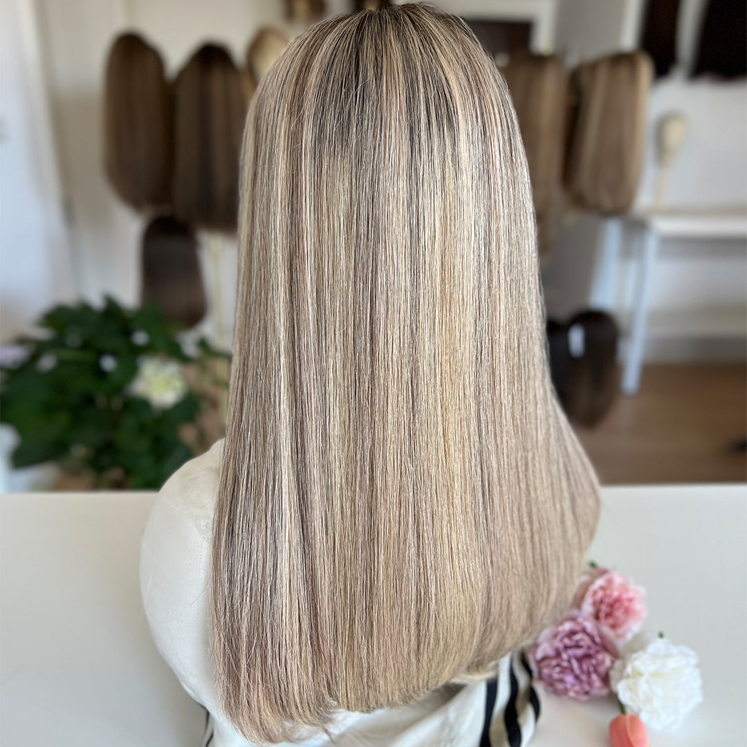 Russian Hair Top Lace Wig – Ashy Beige Blonde Blended- In Stock