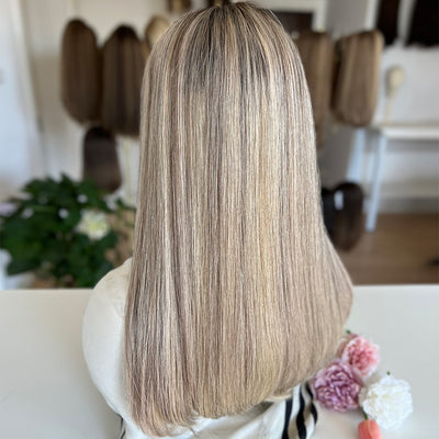 Russian Hair Top Lace Wig – Ashy Beige Blonde Blended- In Stock