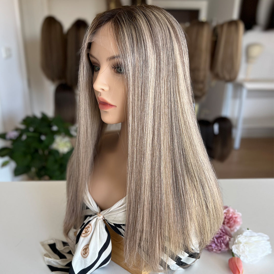 Russian Hair Top Lace Wig – Ashy Beige Blonde Blended- In Stock