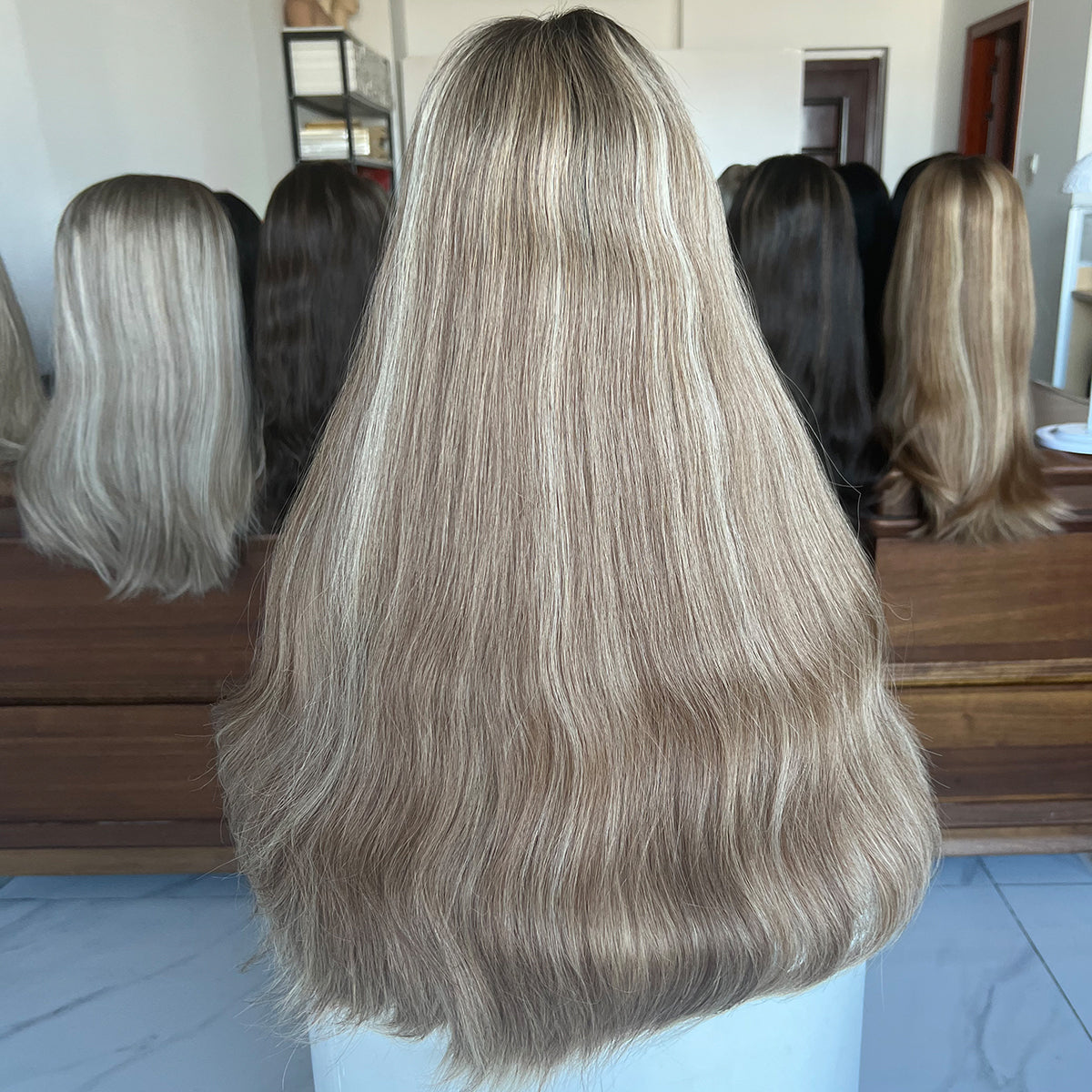 Customized Order Ash Platinum Glow Lace Top Wigs